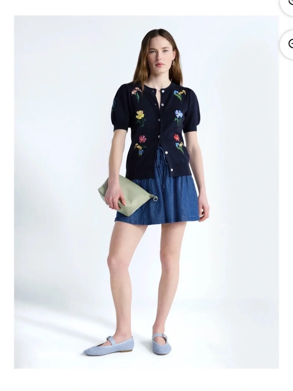 Navy Floral Embroidered Short-Sleeve Cardigan - Picture 2 of 5